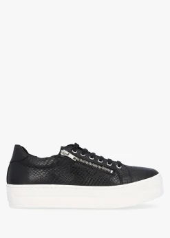 Tippie Black Leather Reptile Double Zip Trainers