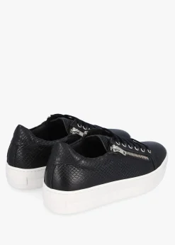 Tippie Black Leather Reptile Double Zip Trainers