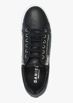 Tippie Black Leather Reptile Double Zip Trainers
