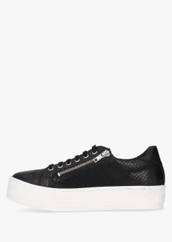 Tippie Black Leather Reptile Double Zip Trainers