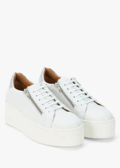Tippy White Leather Flatform Trainers