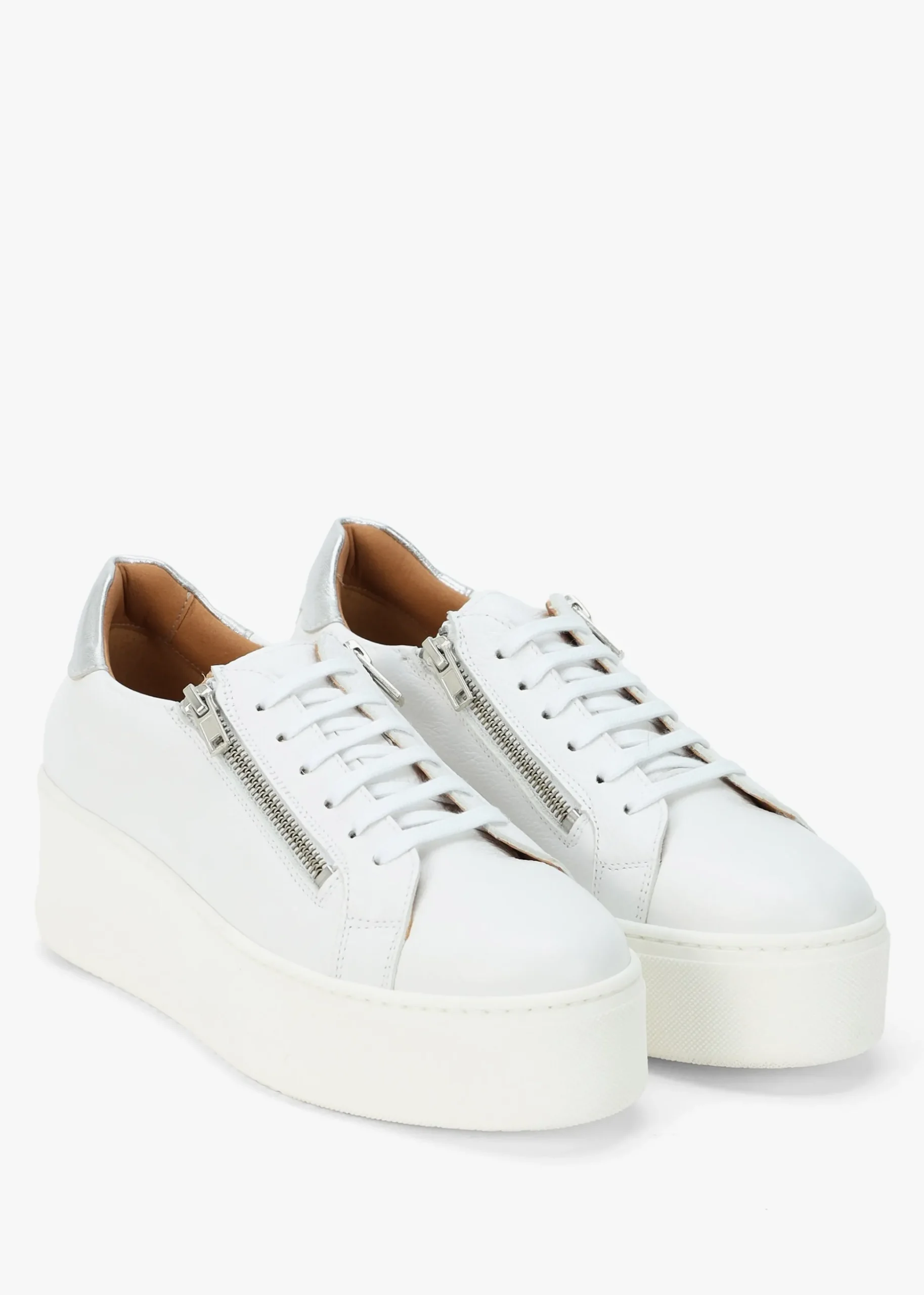 Tippy White Leather Flatform Trainers