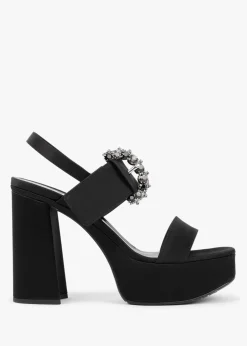 Tock Black Embellished Platform Heeled Sandals