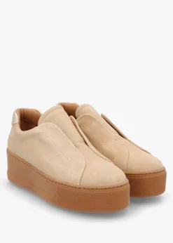 Tred Beige Suede Laceless Flatform Trainers