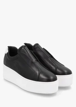 Tred Black Smooth Leather Laceless Flatform Trainers