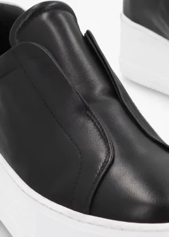 Tred Black Smooth Leather Laceless Flatform Trainers