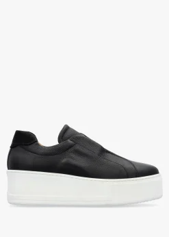 Tred Black Tumbled Leather Laceless Flatform Trainers