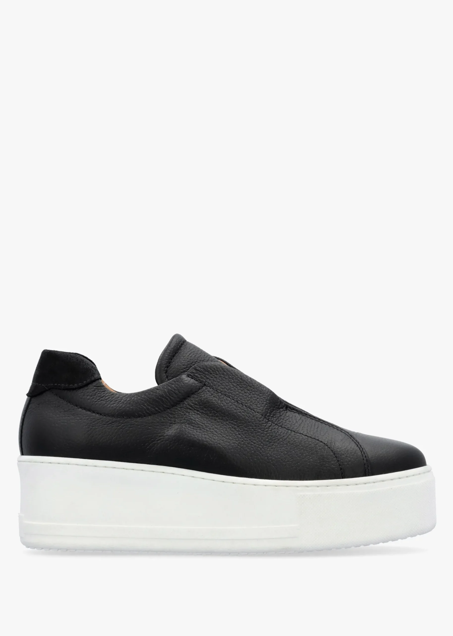 Tred Black Tumbled Leather Laceless Flatform Trainers
