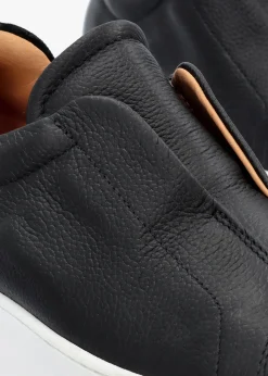 Tred Black Tumbled Leather Laceless Flatform Trainers