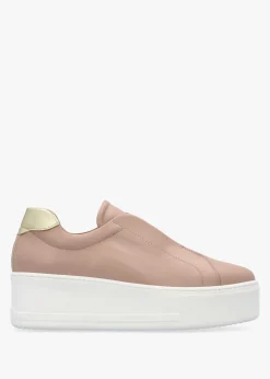 Tred Nude Pink Leather Laceless Flatform Trainers