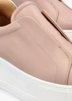Tred Nude Pink Leather Laceless Flatform Trainers
