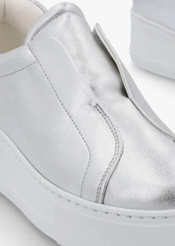 Tred Silver Leather Laceless Flatform Trainers
