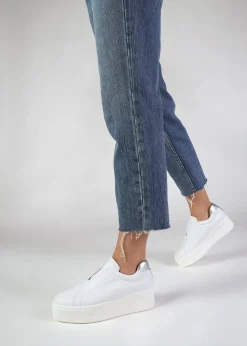 Tred White Leather Laceless Flatform Trainers