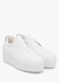 Tred White Leather Laceless Flatform Trainers