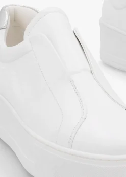 Tred White Leather Laceless Flatform Trainers