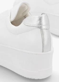 Tred White Leather Laceless Flatform Trainers