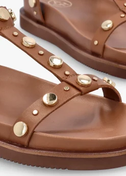 Ugo Tan Leather Studded Sandals