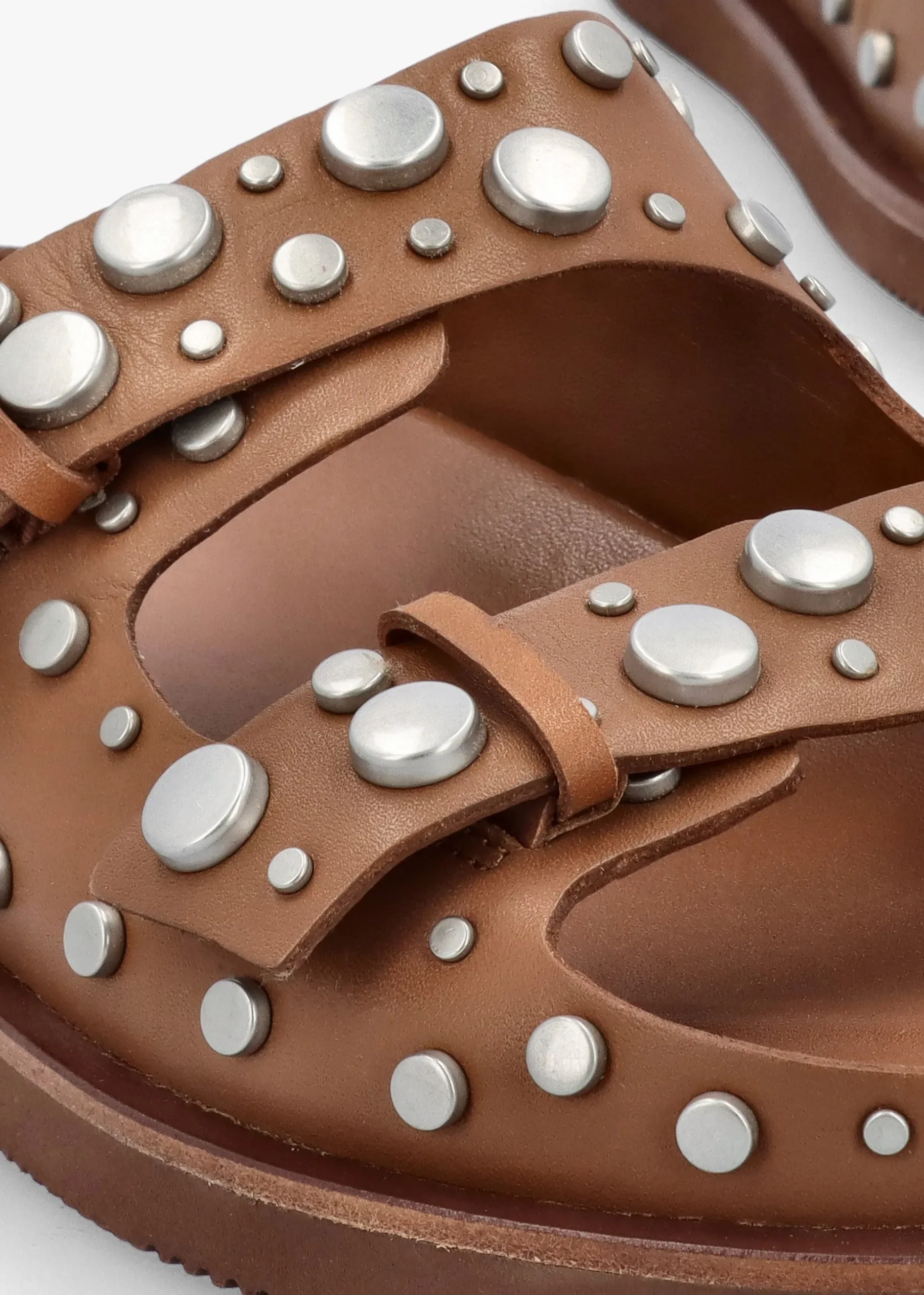 Ultra Tan Leather Studded Two Bar Mules