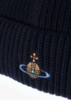 Unisex Sporty Recycled Wool Navy Blue Orb Beanie Hat