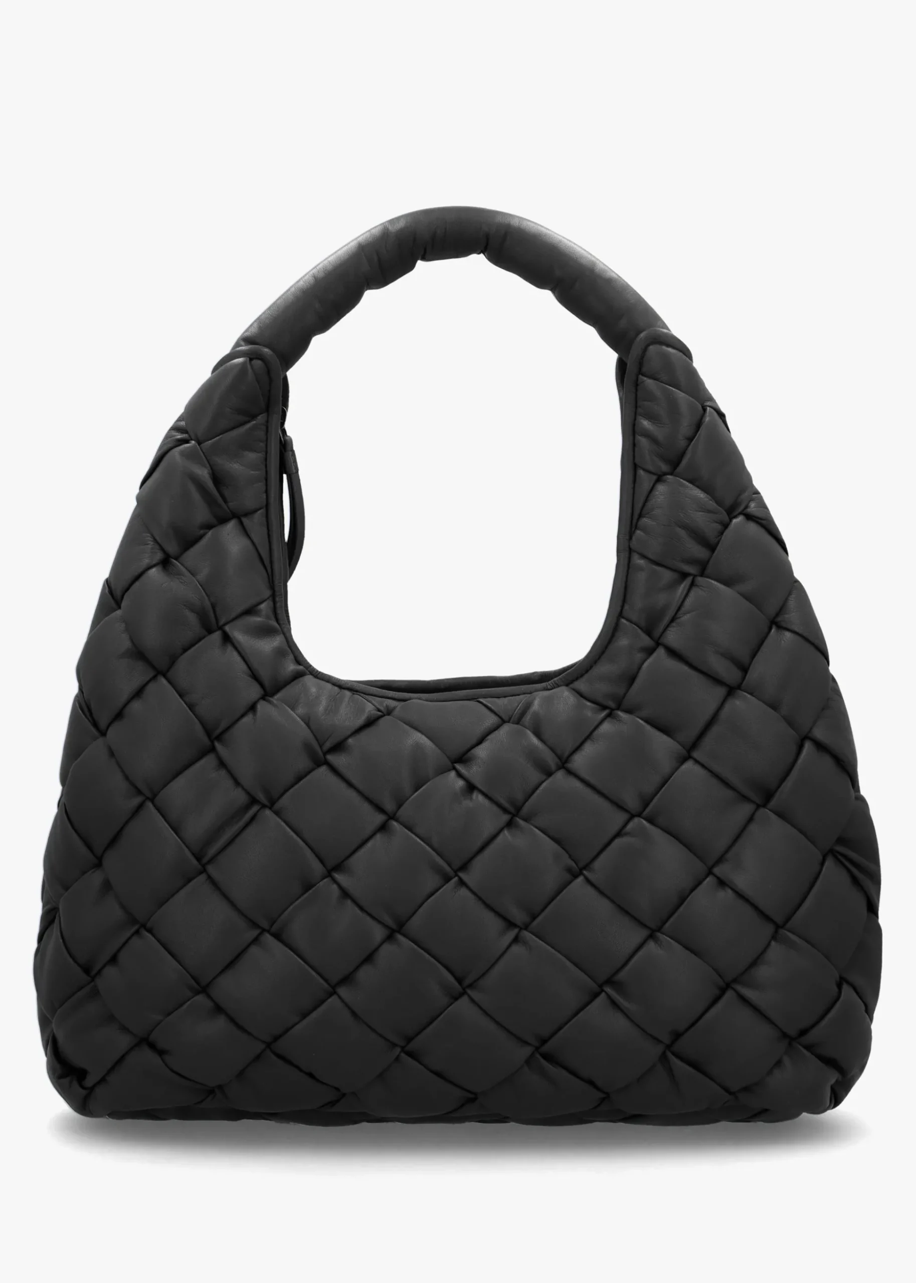Veave Black Leather Woven Shoulder Bag