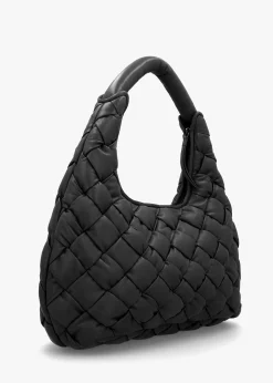 Veave Black Leather Woven Shoulder Bag