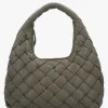 Veave Khaki Leather Woven Shoulder Bag