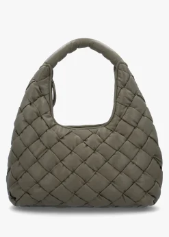 Veave Khaki Leather Woven Shoulder Bag