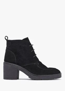 Vesta Black Suede Lace Up Block Heel Ankle Boots