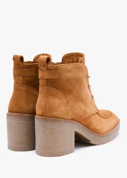 Vesta Tan Suede Lace Up Block Heel Ankle Boots