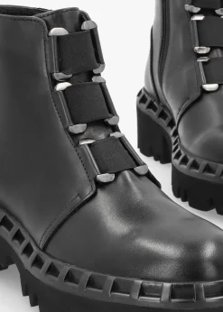 Victory Black Leather Chunky Ankle Boots
