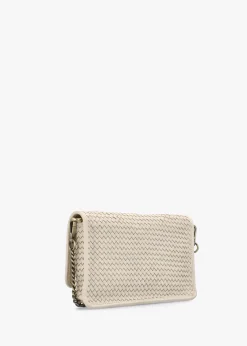 Viffie Cream Leather Woven Cross-Body Bag