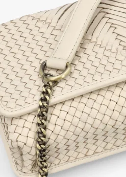 Viffie Cream Leather Woven Cross-Body Bag