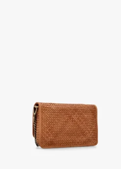 Viffie Tan Leather Woven Cross-Body Bag