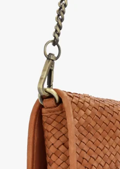 Viffie Tan Leather Woven Cross-Body Bag
