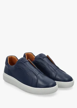 Viola Navy Tumbled Leather Low Profile Trainers
