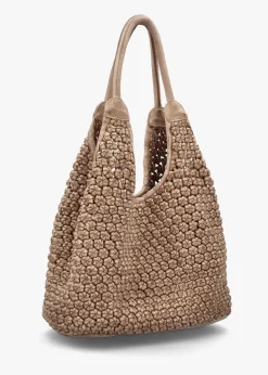 Vobo Slouchy Woven Beige Leather Hobo Bag