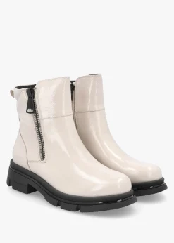 White Patent Leather Side Zip Ankle Boots