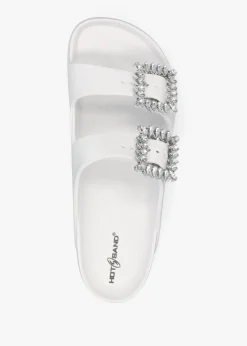 White Two Bar Embellished Mules