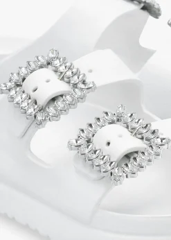White Two Bar Embellished Mules