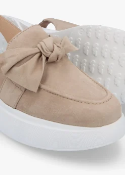 Winger Taupe Suede Knotted Sling Back Moccasins