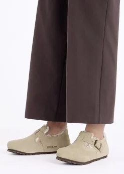 Women’s London Shearling Taupe Suede Clog Shoes