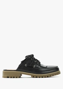 Women’s Noreen Black Leather Backless Mules