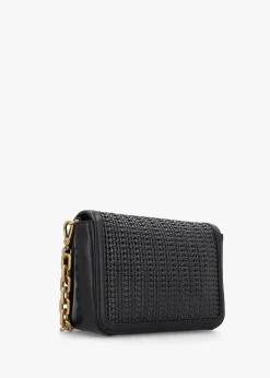 Woven Black Leather Shoulder Bag