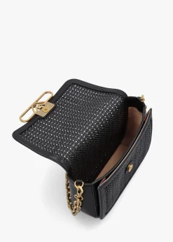 Woven Black Leather Shoulder Bag
