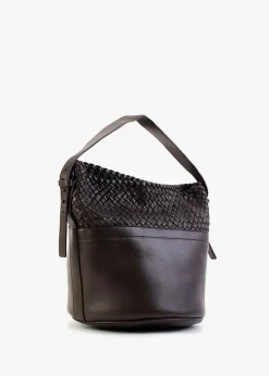 Woven Brown Leather Bucket Bag