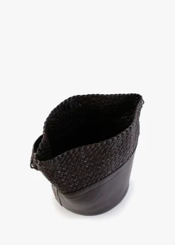 Woven Brown Leather Bucket Bag