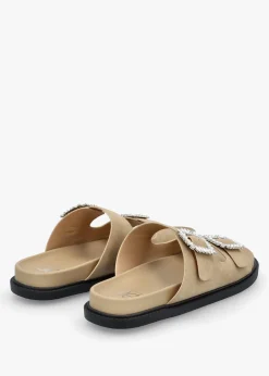 Yazzy Taupe Suedette Jewel Buckle Mule