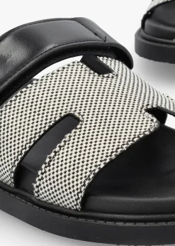 Yemmy Black & White H Bar Flat Mules