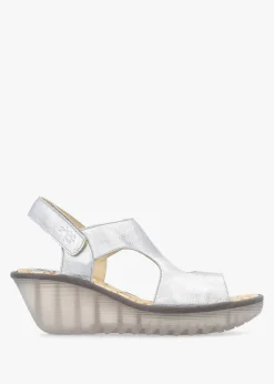 Yoxa Silver Leather Wedge Sandals