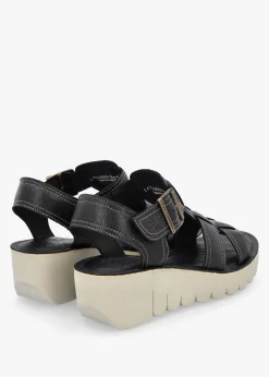 Yudd Black Leather Wedge Sandals